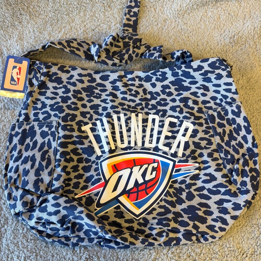 OKC THUNDER Tote Bag Womens One Blue Gray Leopard Print Canvas NBA Fan